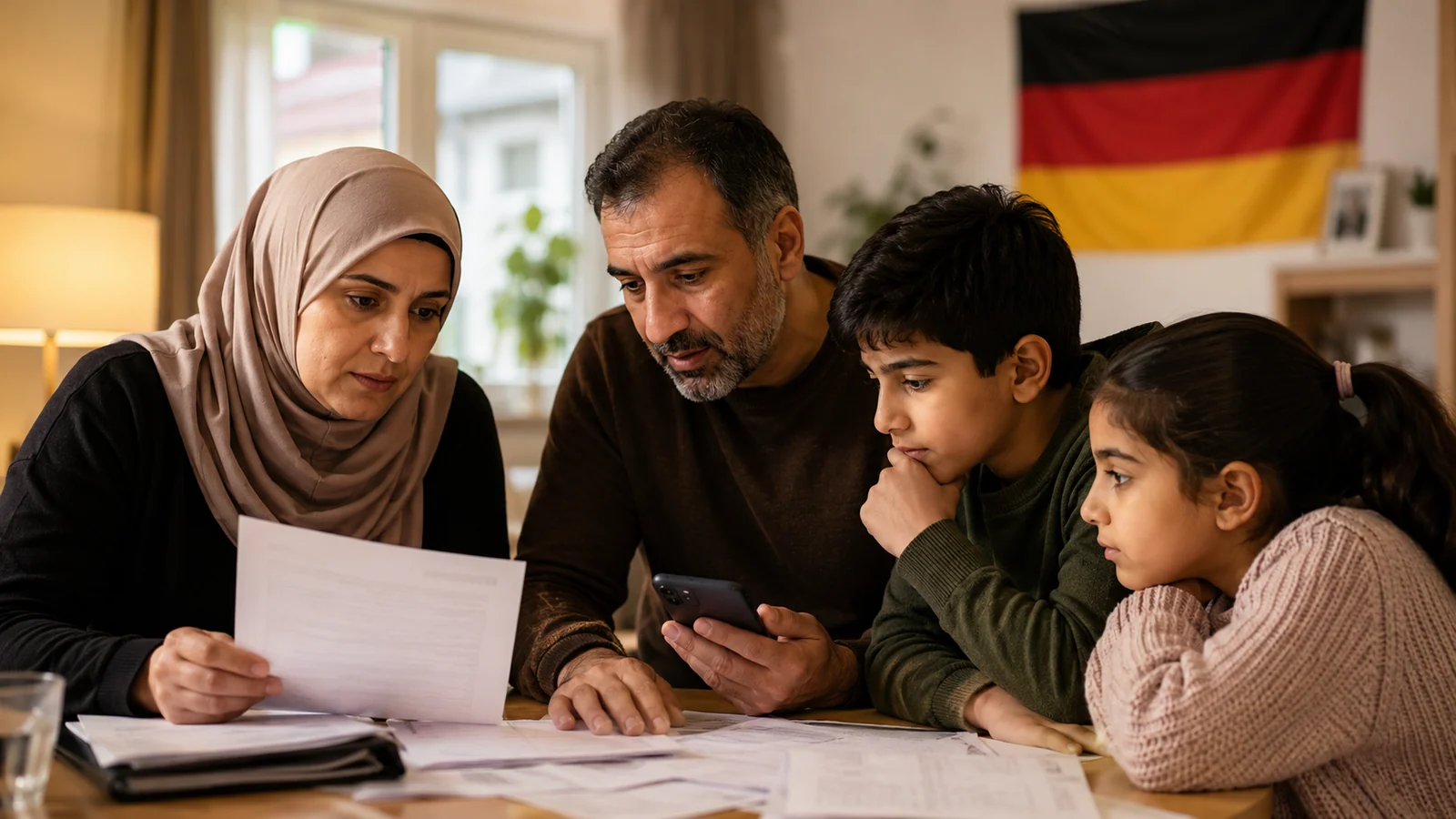 Familie mit wichtigen Briefen